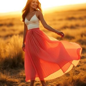 Coral Pleated Midi